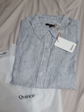 Quince Men's Blue and White Striped Button-Down Shirt